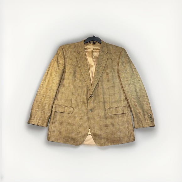 JOS A BANK Mens Brown Plaid Wool Silk Blend Sport Coat Blazer 50L